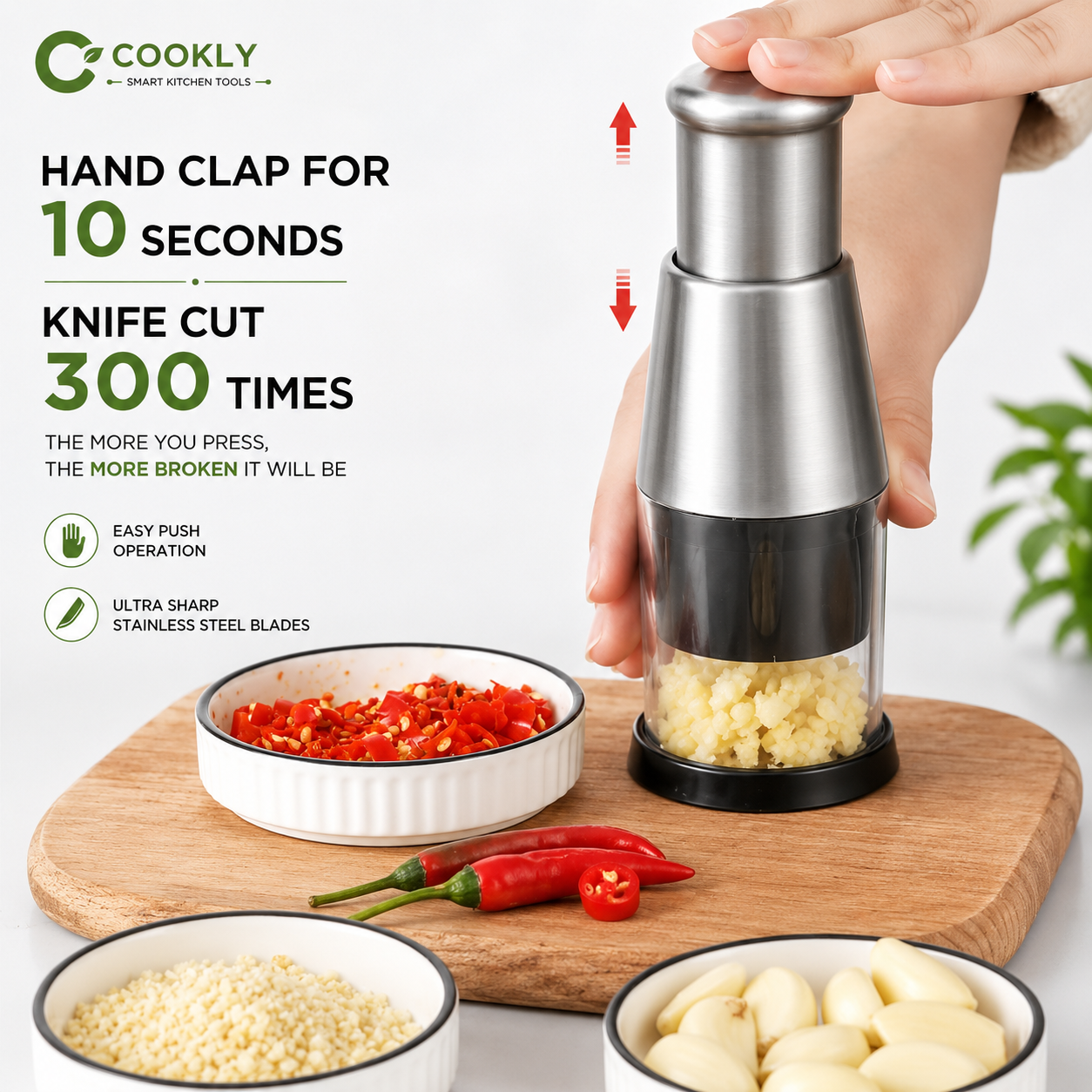 Cookliy Hand Press Chopper — Stainless Steel Blade